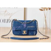 Chanel Women Small Flap Bag Printed Denim Gold-Tone Metal Blue Multicolor (11)