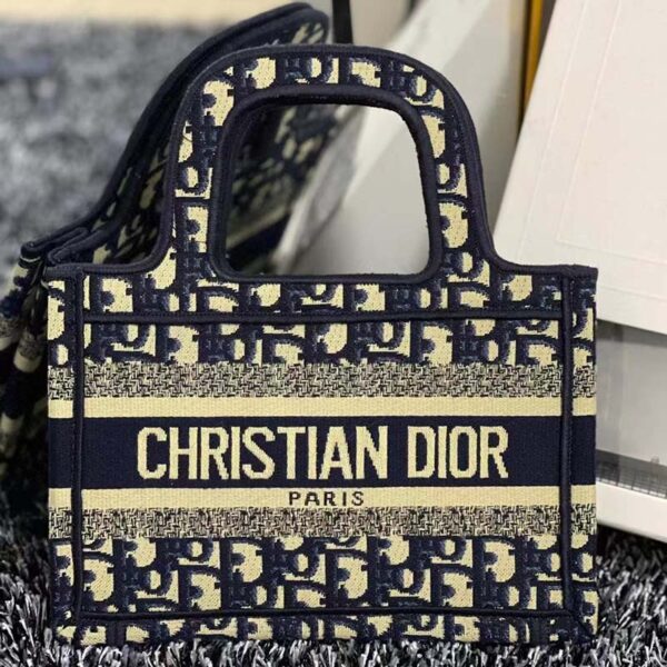 Dior CD Women Mini Dior Book Tote Blue Dior Oblique Embroidery (2)