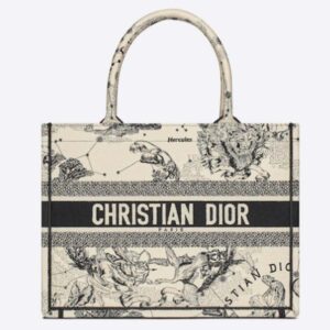 Dior Unisex CD Medium Dior Book Tote Beige Latte Dior Zodiac Embroidery