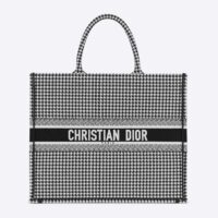Dior Women Book Tote Black and White Houndstooth Embroidery (1)