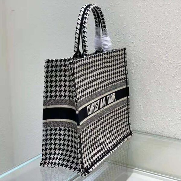 Dior Women Book Tote Black and White Houndstooth Embroidery (3)