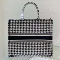 Dior Women Book Tote Black and White Houndstooth Embroidery (1)