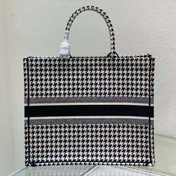 Dior Women Book Tote Black and White Houndstooth Embroidery (5)