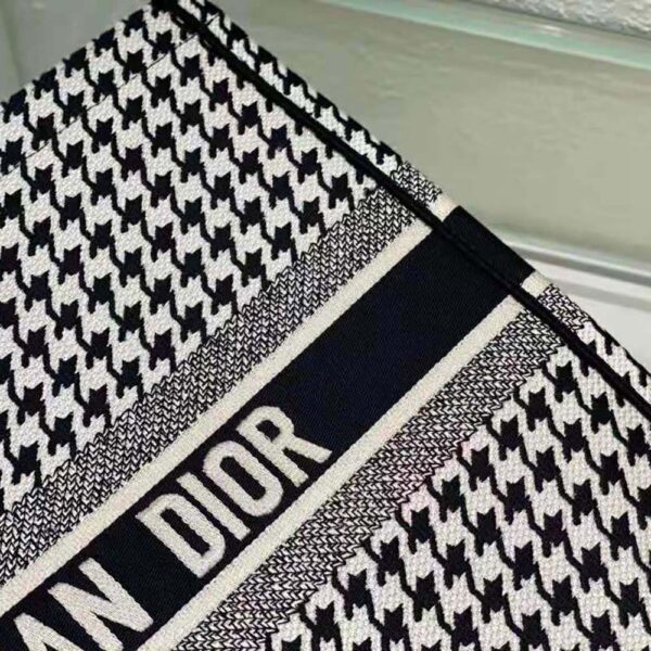 Dior Women Book Tote Black and White Houndstooth Embroidery (7)