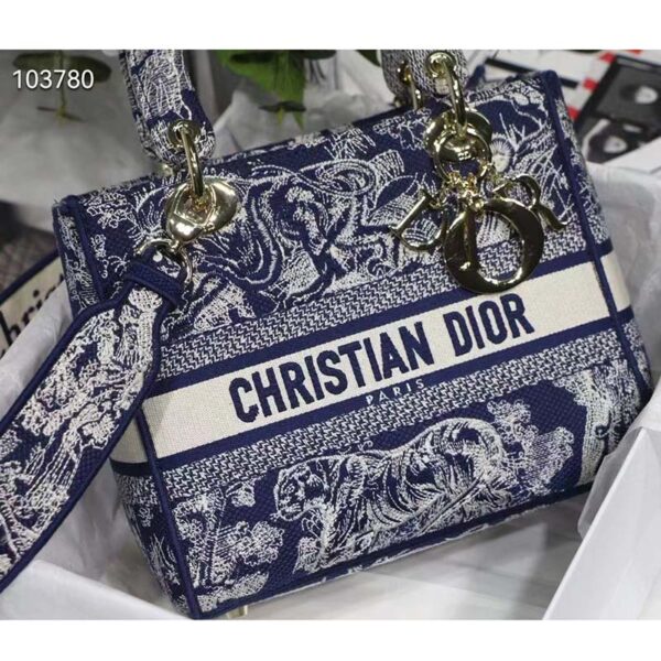 Dior Women CD Medium Lady D-Lite Bag Blue Toile De Jouy Reverse Embroidery (1)