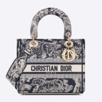 Dior Women CD Medium Lady D-Lite Bag Blue Toile De Jouy Reverse Embroidery (5)