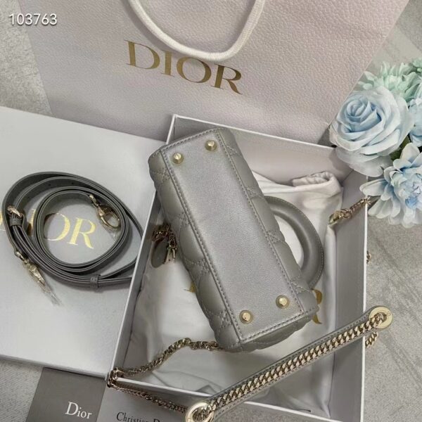 Dior Women CD Mini Lady Dior Bag Gray Cannage Lambskin (1)
