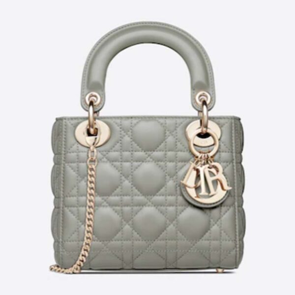 Dior Women CD Mini Lady Dior Bag Gray Cannage Lambskin (2)