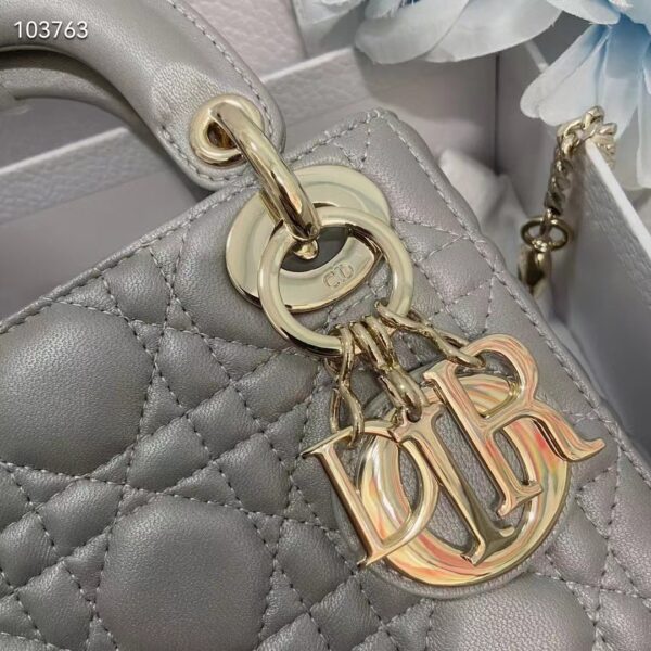 Dior Women CD Mini Lady Dior Bag Gray Cannage Lambskin (3)