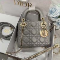 Dior Women CD Mini Lady Dior Bag Gray Cannage Lambskin (2)