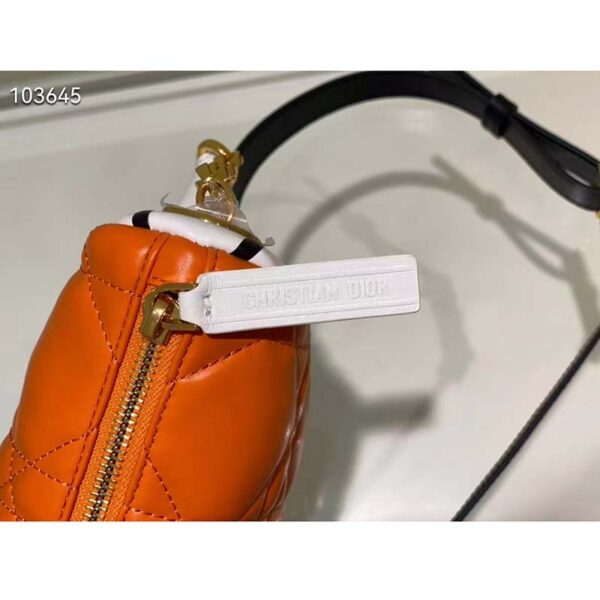 Dior Women CD Small Dior Vibe Hobo Bag Fluorescent Orange Macrocannage Lambskin (11)