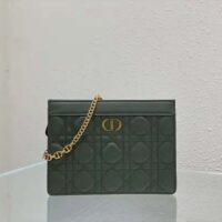 Dior Women Caro Zipped Pouch with Chain Cedar Green Supple Cannage Calfskin-green (1)