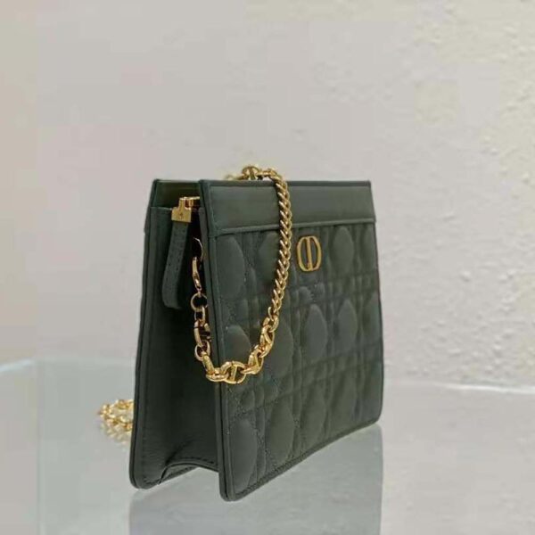 Dior Women Caro Zipped Pouch with Chain Cedar Green Supple Cannage Calfskin-green (3)