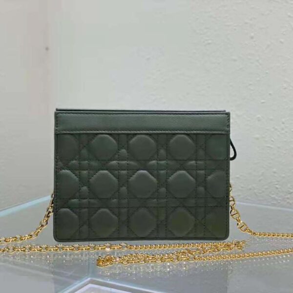 Dior Women Caro Zipped Pouch with Chain Cedar Green Supple Cannage Calfskin-green (6)