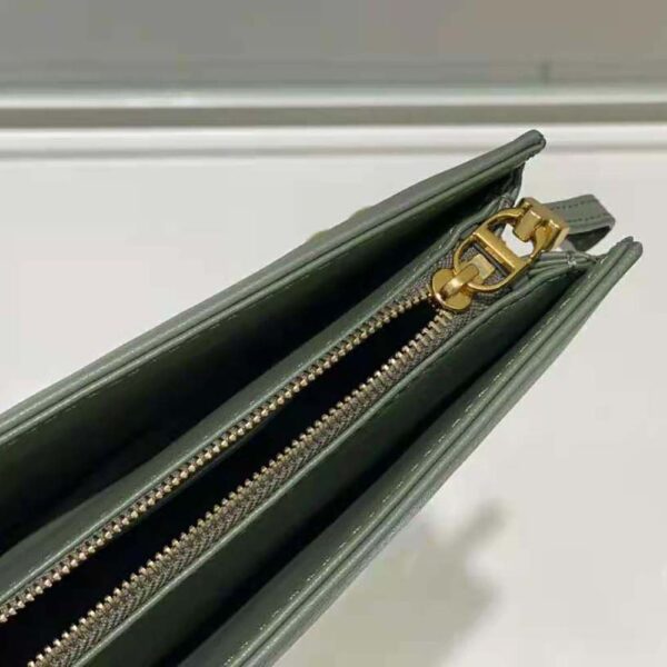 Dior Women Caro Zipped Pouch with Chain Cedar Green Supple Cannage Calfskin-green (9)