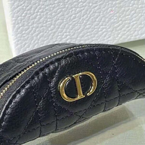 Dior Women Detachable Dior Caro Half-Moon Coin Purse-Black (7)