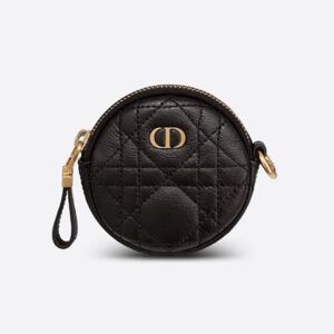 Dior Women Detachable Dior Caro Round Coin Purse-Black