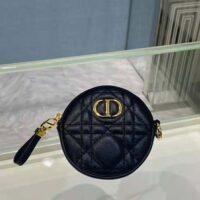 Dior Women Detachable Dior Caro Round Coin Purse-Black (1)