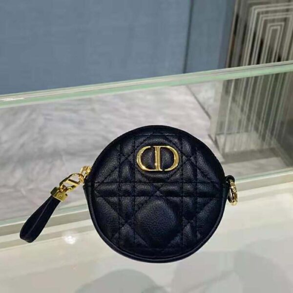 Dior Women Detachable Dior Caro Round Coin Purse-Black (2)
