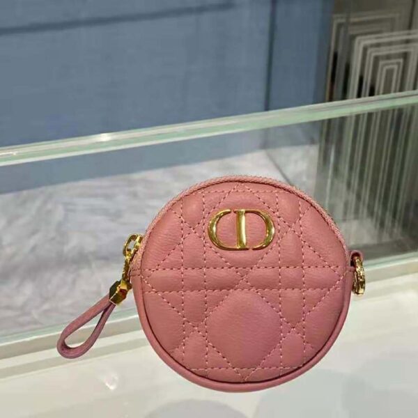 Dior Women Detachable Dior Caro Round Coin Purse-pink (2)