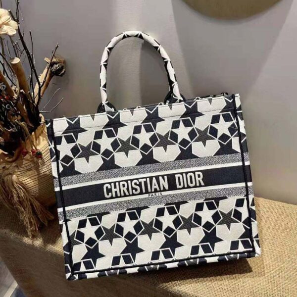 Dior Women Large Dior Book Tote Blue and White Dior Etoile Embroidery (4)
