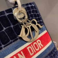 Dior Women Medium Lady D-lite Bag Blue Velvet Cannage Embroidery (1)