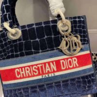 Dior Women Medium Lady D-lite Bag Blue Velvet Cannage Embroidery (1)