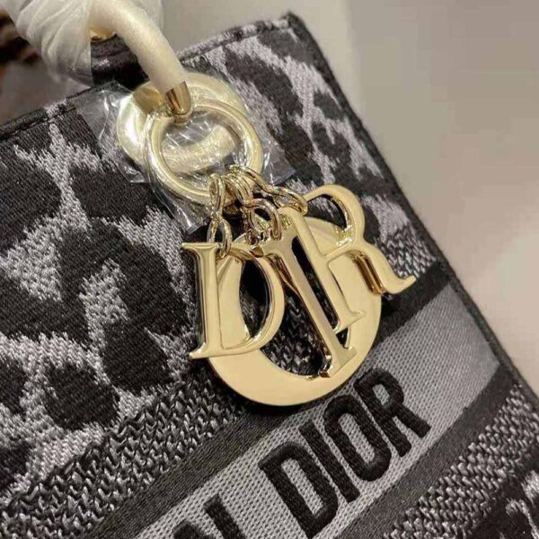 Dior Women Medium Lady D-lite Bag Gray Mizza Embroidery (7)