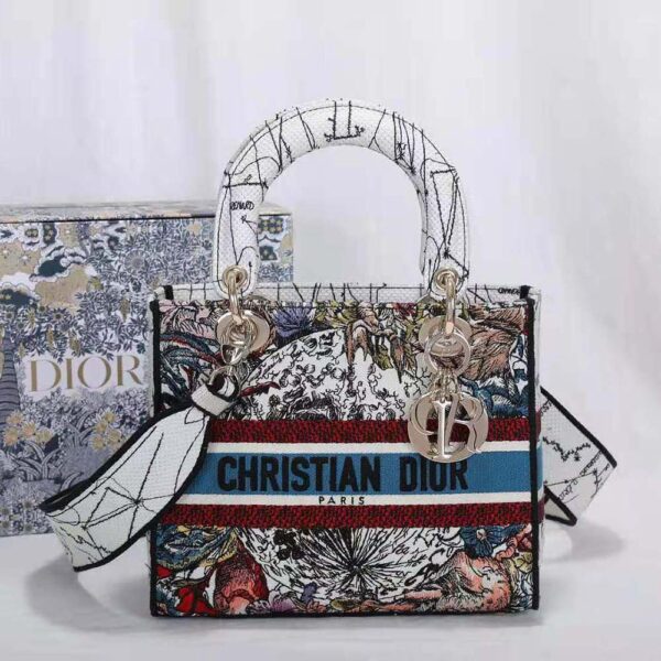 Dior Women Medium Lady D-lite Bag Latte Multicolor Dior Constellation Embroidery-white (2)