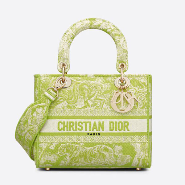 Dior Women Medium Lady D-lite Bag Lime Toile de Jouy Reverse Embroidery (1)