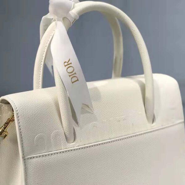 Dior Women Medium ST Honoré Tote Latte Grained Calfskin-white (10)