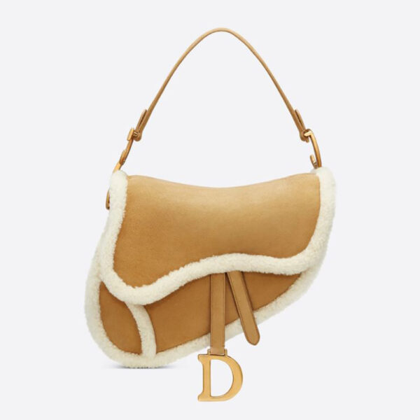 Dior Women Saddle Bag Camel-Colored Shearling (1)