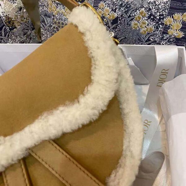 Dior Women Saddle Bag Camel-Colored Shearling (9)