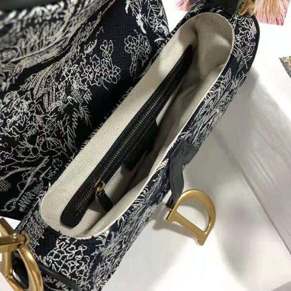 Dior Women Saddle Bag Toile DE Jouy Reverse Jacquard-Black (9)