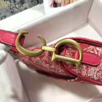 Dior Women Saddle Bag Toile DE Jouy Reverse Jacquard-Red (1)