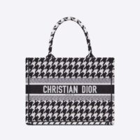 Dior Women Small Dior Book Tote Black Houndstooth Embroidery (1)