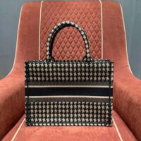 Dior Women Small Dior Book Tote Black Houndstooth Embroidery (1)