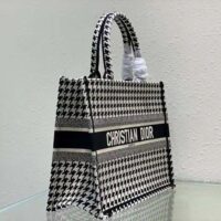 Dior Women Small Dior Book Tote Black and White Houndstooth Embroidery (1)