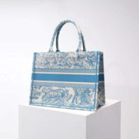 Dior Women Small Dior Book Tote Cornflower Blue Toile de Jouy Embroidery (1)