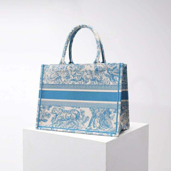 Dior Women Small Dior Book Tote Cornflower Blue Toile de Jouy Embroidery (4)