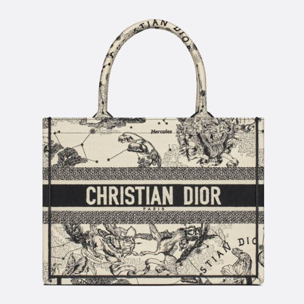 Dior Women Small Dior Book Tote Latte Multicolor Dior Zodiac Embroidery (1)