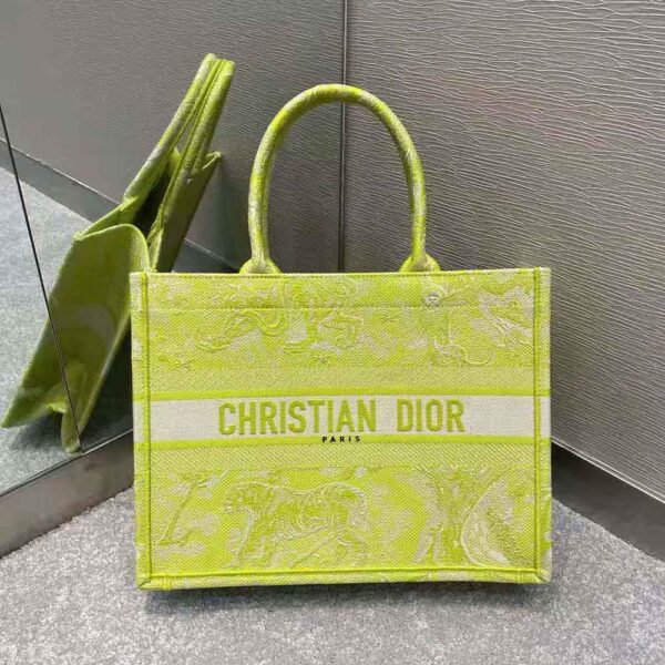 Dior Women Small Dior Book Tote Lime Toile de Jouy Reverse Embroidery (2)