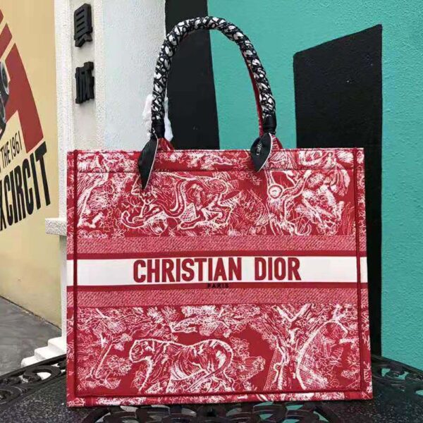 Dior Women Small Dior Book Tote Raspberry Toile de Jouy Reverse Embroidery (2)