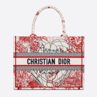 Dior Women Small Dior Book Tote Red and White D-Royaume D Amour Embroidery (1)