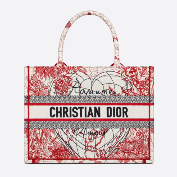 Dior Women Small Dior Book Tote Red and White D-Royaume D Amour Embroidery (1)