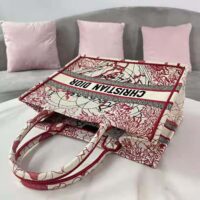 Dior Women Small Dior Book Tote Red and White D-Royaume D Amour Embroidery (1)