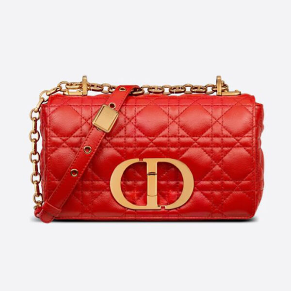 Dior Women Small Dior Caro Bag Supple Cannage Calfskin-red (1)