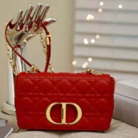 Dior Women Small Dior Caro Bag Supple Cannage Calfskin-red (1)