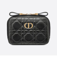 Dior Women Small Dior Caro Zipped Pouch Black Cannage Lambskin (1)