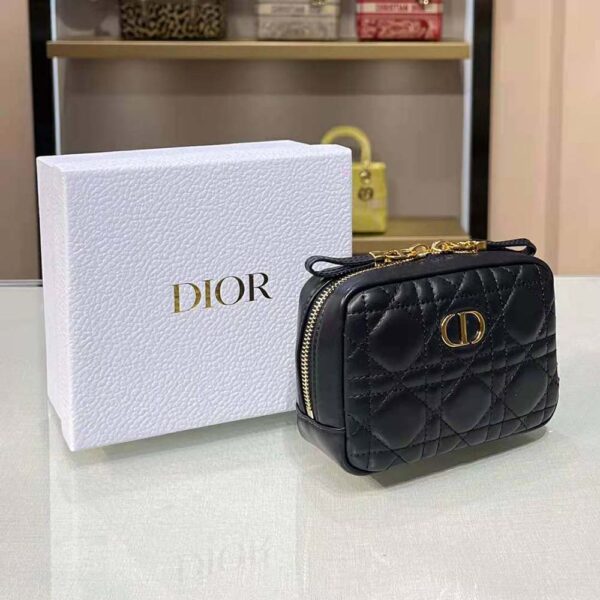 Dior Women Small Dior Caro Zipped Pouch Black Cannage Lambskin (3)